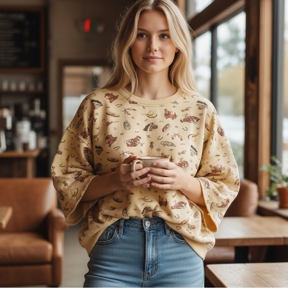 OH! BOY! Tops - Vintage 80’s Western Cowboy Print Women’s Oversized XL Sweatshirt by OH! BOY!